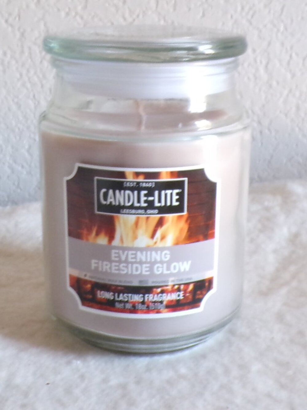 Candle-lite Candle Evening Fireside Glow 18 oz New Glass Jar with Glass Lid